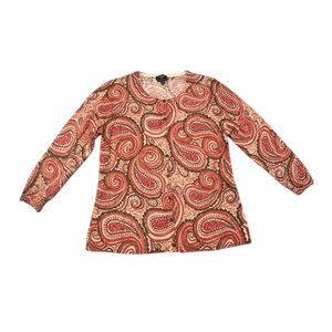 Talbots Merino Wool Women’s Long Sleeve Top medium Petites Red Mix